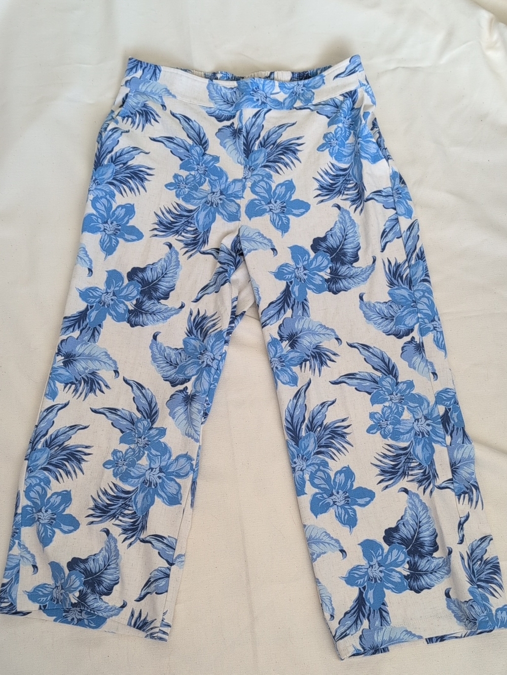 Draper's & Damon's Women's Blue Floral Wide-Leg Linen Blend Cropped Pants Petite - Picture 5 of 11